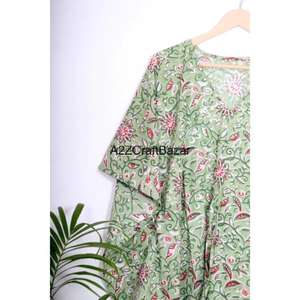 Robe Kaftan Femme en Coton Fait Main Lavable Taille Naturelle Manches Courtes Légère Tenue de Plage Vêtement de Nuit d'Été Cadeau - Product Image 4