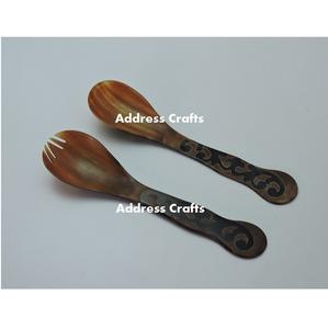 Unique Design Best Quality Horn <b>Spoon</b> Hand Made Natural Material Buffalo Horn <b>Salad</b> Server Set Of 2 Pcs Party Catering Use - Product Image 1