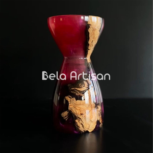 Resina epoxi artesanal y jarrón decorativo de madera con forma de reloj de arena moderno, centro de mesa para decoración del hogar - Product Image 5