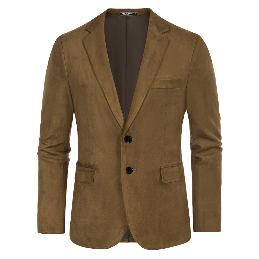 OEM Men Lined Long Sleeve Casual Notch Lapel Two-Button Faux Suede Stylish Slim Fit Mens Velvet Blazer