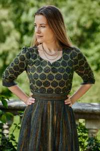 Robe Mandali Imprimée à la Main, Longueur Cheville, Bohème, Vert Bleu, Coton Floral, Robe Casual Occasionnelle, Fait Main - Product Image 5