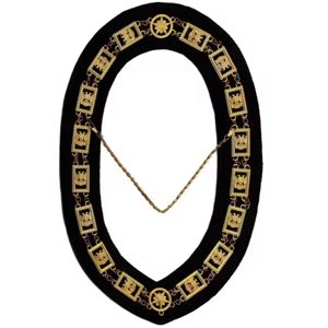 OEM Diseño 32 ° Grado Rito Escocés Cadena Collar Bordado Artesanía Calidad Premium Terciopelo Negro Chapado en Oro Bajo MOQ Costura - Product Image 4