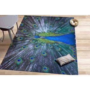 Alfombra Estampada Azul Pavo Real, Antideslizante, Diseño Clásico de Chenilla, Alfombra Suave No Tejida - Product Image 4