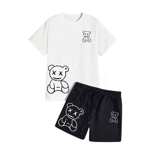 Ensemble t-shirt et short d'été décontracté pour homme grande taille 100% coton respirant - Product Image 1