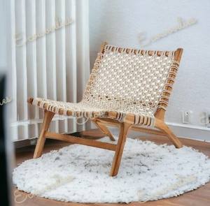 เก้าอี้เชือกที่สวยงามทันสมัยพร้อมที่นั่งทอโครงไม้และหวายอบอุ่นธรรมชาติที่สวยงามสำหรับวิลล่าลาน - Product Image 2