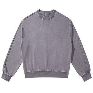 Luxury Embroidery Logo Black and <b>Grey</b> Acid Wash Crewnecks Oversize Crewneck for <b>Men</b> - Product Image 1