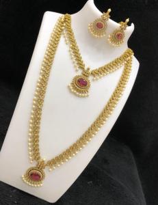 Conjunto de collar combinado chapado en oro con piedras AD de diseño único exclusivo de alta calidad con pendientes para colección de ropa de boda - Product Image 3