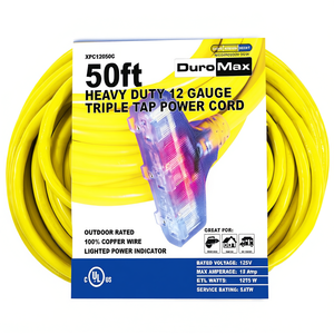 สายต่อพ่วง DuroMax XPC12050C ยาว 50 ฟุต ขนาด 12 เกจ แบบสามทาง ได้รับการรับรองมาตรฐาน ETL 125V - Product Image 3