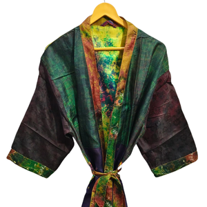 Peignoir d'été en soie Sari Kimono Vintage Sari Robe Soft Beach Party Gown Indian Handmade Silk Kimono - Product Image 1