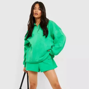 Logo personnalisé été haut court à capuche ensemble court sweat femmes fermeture éclair motard ensemble court 2 pièces Jogger deux pièces ensemble femmes vêtements - Product Image 1