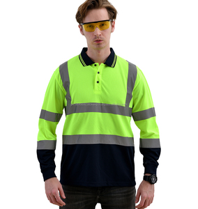 T-shirt de travail en polyester à manches longues jaune Polo Vêtements de travail réfléchissants de sécurité Chemises pour hommes - Product Image 1