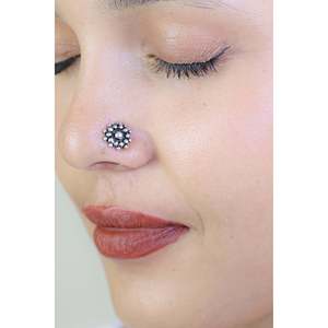 925 Silver Nosepin with Vintage Nazakat Phool 14K <b>Titanium</b> Stainless Steel Diamond <b>Wire</b> Body Jewelry for Children - Product Image 2