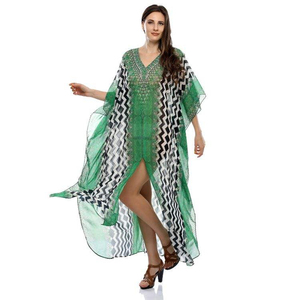 Robe en georgette taille libre pour femmes caftan imprimé tribal léger coupe ample été décontracté vêtements de plage - Product Image 4