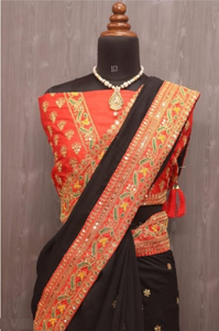 ชุดส่าหรีสำหรับเจ้าสาวสีดำหรูหราจากนักออกแบบที่ได้แรงบันดาลใจจากบอลลีวูดสำหรับงานแต่งงานชุดปาร์ตี้สุดพิเศษ - Product Image 2