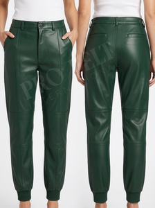 Pantalon en cuir véritable à jambe fuselée, vente chaude, design à panneau avec revers élastique à la cheville, style streetwear décontracté, coupe premium - Product Image 2