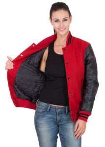 Venta al por mayor de manga completa Varsity Bomber Jacket Mujer Invierno Casual Patchwork Botones Bolsillos Impermeable Tallas grandes Opciones - Product Image 3