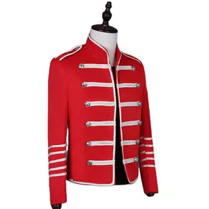 คุณภาพสูงสีแดงHusarเสื้อแจ็คเก็ตแฟชั่นTunique Drummer Rock Marching Bandเครื่องแบบBlazer Cool Menแจ็คเก็ตจัดส่งฟรี