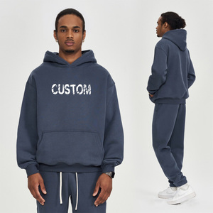 Alta calidad 500 GSM 100% algodón grueso en blanco liso pesado de gran tamaño forrado invierno sudaderas con capucha sin cuerda Unisex bordado - Product Image 1