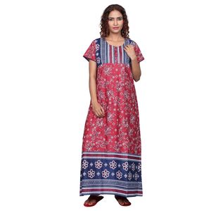 Chemise de nuit bordeaux ultra douce Evolve pour femme, 100 % coton tissé imprimé, longue, confortable et élégante - Product Image 3