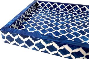 Bandeja de servicio con incrustaciones de hueso con patrón floral delicado Bandeja de servicio con incrustaciones de hueso Decoración de mesa hecha a mano elegante a precio barato - Product Image 6