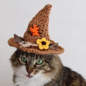 Chapeaux de sorcière en crochet faits main pour animaux de compagnie - Vente en gros et très demandés - Idéal pour Halloween, costumes de fêtes, accessoires photo et usage quotidien pour chats et chiens - Product Image 2