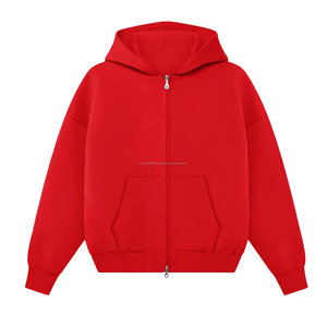 Fabricante de Sudaderas con Estampado Puff en Color Rojo Personalizado, Sudadera con Cremallera de Felpa Francesa 100% Algodón, Sudadera Corta con Cremallera para Hombre - Product Image 4