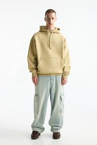 Sweat à capuche oversize pour homme, taille XL, personnalisable, couleur lin, polaire thermique, col à capuche en dentelle, poches, haute qualité, 100% - Product Image 2