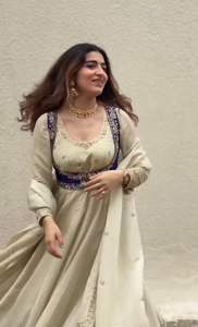 Best Quality Party wear Anarkali Gown Heavy Chinon <b>Silk</b> with Embroidery Codding & Sequins Work Anarkali Suit - Product Image 2