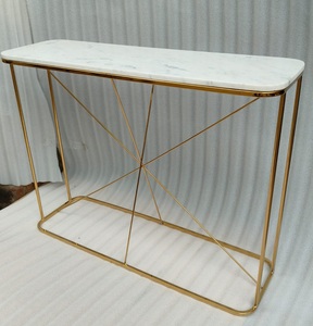 Mesa rectangular de consola de acero inoxidable con mármol blanco natural regular y estructura recubierta de deposición de vapor físico (PVD) - Product Image 2