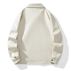 Veste en cuir pour homme, col montant, à capuche, respirante, coupe-vent, automne, moto, punk, manches longues, fermeture éclair, vêtements d'extérieur - Product Image 3