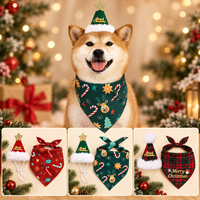 Ensemble écharpe triangulaire et chapeau étoile imprimés pour animaux de compagnie (chats et chiens) en coton, thème Noël
