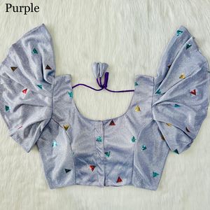 Blusa Sari India elegante de alta calidad Hermosas mangas de mariposa con brillo para ropa festiva informal para fiestas Hechas de seda - Product Image 5