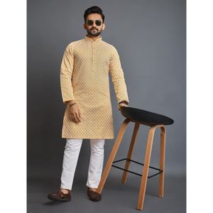 Pyjama festif avec broderie Lucknowi Kurta pour hommes, vêtements indiens et pakistanais - Product Image 5