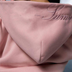 High Quality <b>Pink</b> Fleece Cotton Winter Oversize <b>Hoodie</b> for <b>Women</b> Embroidery Streetwear Full Zip Loose Fit Waterproof Quick Dry - Product Image 4