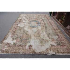 Tapis Turc Vintage 4'9 \ "X 8 'Beige Bleu Fait à la Main Style Boho Laine avec Latex Support Rectangulaire Patchwork Motif pour Chevet - Product Image 2