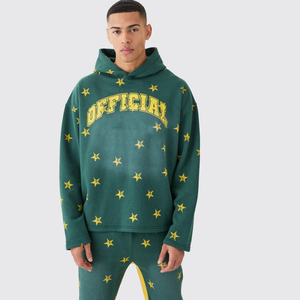 Custom Logo Two-Piece Hoodie Sweatpants <b>Set</b> Lightweight Breathable 100% Cotton Terry <b>Jogger</b> Tracks Raw Hem Edge Cut <b>Plus</b> <b>Size</b> - Product Image 2