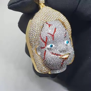 Pendentif visage de poupée longue et épaisse Hip Hop Iced Out Pendentif d'horreur Moissanite Pendentif Halloween Pierre CZ Fabriqué en argent sterling 925 - Product Image 2