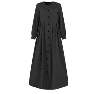 Abaya brodé à manches longues pour femmes musulmanes, nouveau, à rayures et boutons, logo brodé, vente en gros