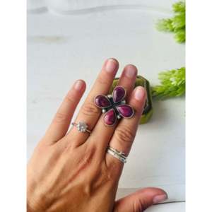 Myron Benally Bezel Set Purple Spiny Oyster & Rose Gold Plated Sterling Silver <b>Adjustable</b> <b>Ring</b> Cut Diamond Shape Size 7.25 Gift - Product Image 2