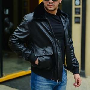 Chaqueta transpirable impermeable de cuero genuino 100% para hombre con cómodo cuello alto con cremallera logotipo frontal-ropa de invierno informal - Product Image 3