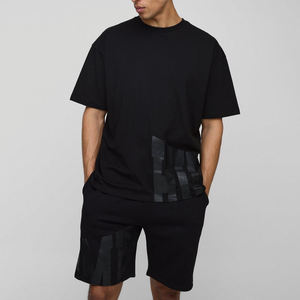 เสื้อยืดผ้าฝ้ายพิมพ์ลายโอเวอร์ไซส์สำหรับผู้ชายชุดสตรีท2ชิ้นระบายอากาศได้ดีน้ำหนักมากใส่สบายฤดูร้อน - Product Image 1