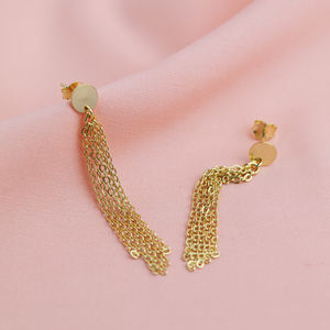 Pendientes Largos con Diseño Redondo Simple en Forma de Cadena, Hechos a Mano en Turquía, Chapados en Oro, Aniversario, Plata de Ley 925 - Product Image 4