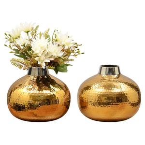 <b>Set</b> Of 2 Gold Hammered Metal Flower <b>Vases</b> Modern Design Aluminium Tabletop Decorative <b>Vases</b> For Home Living Room Wedding Decor - Product Image 6