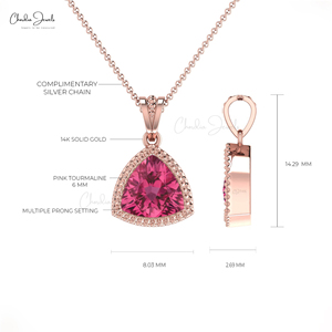 Colgante de oro macizo de 14 quilates de estilo sencillo y bonito para boda, collar con colgante de piedras preciosas de turmalina Rosa Natural cortado en trillones, proveedor - Product Image 4