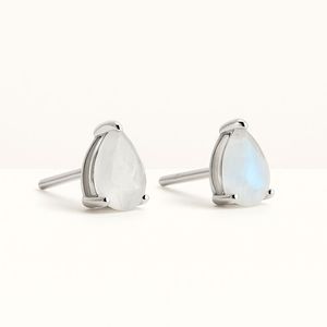 Wholesale Sterling Silver Rhodium Plated Rainbow <b>Moonstone</b> Pear Cut Stud <b>Earrings</b> Romantic Natural Gemstone Anniversary Gift - Product Image 3