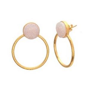 Boucles d'oreilles de forme ronde en argent Sterling 925 neige Druzy - Product Image 1