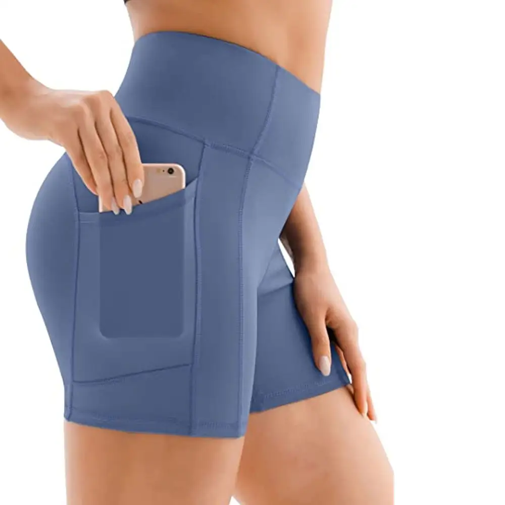 กางเกงโยคะเอวสูงสำหรับผู้หญิง,กางเกงขาสั้นเล่นโยคะแบบซีทรูมีกระเป๋าข้างและด้านในสำหรับใส่เล่นกีฬา