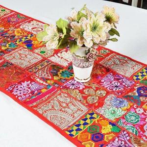 Vintage indien bohème brodé écologique polyvalent personnalisable Patchwork Floral coton chemin de Table tenture murale pour - Product Image 3