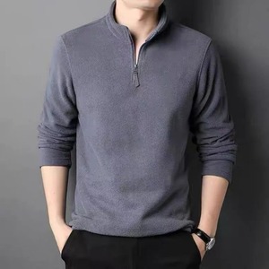 Autumn Winter <b>Men's</b> Warm <b>Fleece</b> T-<b>Shirts</b> 100% Cotton Solid Zipper Turtleneck High Quality Quick Dry Long Sleeve Tops - Product Image 1