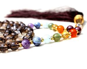 Venta al por mayor tendencia hecha a mano artista indio collares 7 Chakra Yoga cuarzo ahumado Pulsera 108 anudado Mala Beads para regalo - Product Image 5
